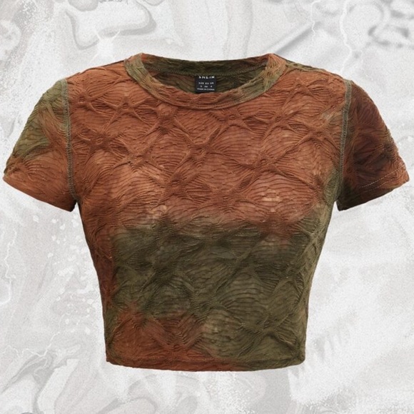 SHEIN Textured Brown and Olive Crop Top - Picture 1 of 5